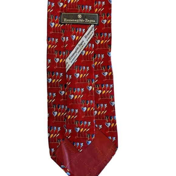 Ermenegildo Zegna Necktie Red Floral Tie 100% Silk Italy 60x3.5 - Picture 2 of 6
